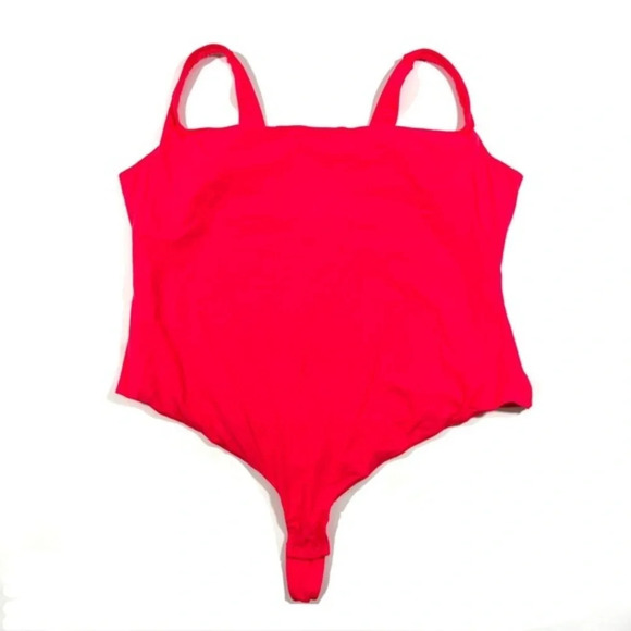 Skims Fits Everybody Squareneck Bodysuit Neon Pink - Picture 1 of 5
